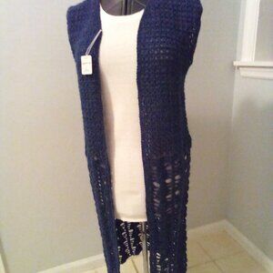 Hand Crafted Crochet Cover-up vest, size large, navy